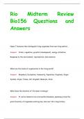 Rio Midterm Review Bio156 Questions and  Answers