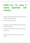 UNCG bio 112 exam 3  review Questions and  Answers