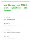 Vet Nursing Lab FINAL Exam Questions and  Answers