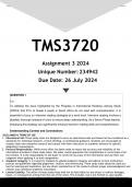 TMS3720 Assignment 3 (ANSWERS) 2024 - DISTINCTION GUARANTEED