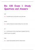 Bio 100 Exam 1 Study Questions and Answers