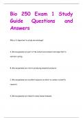 Bio 250 Exam 1 Study  Guide Questions and  Answers