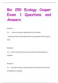 Bio 250 Ecology Cooper  Exam 1 Questions and  Answers