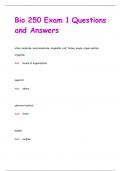 Bio 250 Exam 1 Questions  and Answers