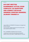 NYS EMT WRITTEN  EXAMNEWEST ACTUAL EXAM  COMPLETE 120 QUESTIONS  AND CORRECT DETAILED  ANSWERS (VERIFIED ANSWERS)  |ALREADY GRADED A+ 2 types of COPD - ANSWER-emphysema- damaged alveoli  and loss of elasticity  chronic bronchitis- damaged respiratory cili