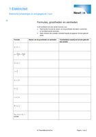 Formulekaart Hoofdstuk 1 Elektriciteit Newton 4 havo Vierde Druk, Eerste oplage, 2012