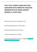 FGCU CIVIC LITERACY EXAM WITH 180+ QUESTIONS WITH CORRECTRY ANALYZED ANSWERS (ACTUAL EXAM) ALREADY GRADED A+ LATEST 2024