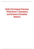 Math 212 Integral Calculus 1Final Exam 1 Questions  and Answers Complete  Rated A