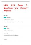 NUR 215 Exam 3 Questions and Correct  Answers