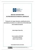 TFM de PRL de la UFV: Evaluación de riesgos laborales y planificación de las actividades preventivas en un distrito de la Policía Municipal de la ciudad de Ansúrez.