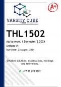 THL1502 Assignment 1 (DETAILED ANSWERS) Semester 2 2024 - DISTINCTION GUARANTEED