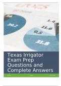 Texas Irrigator Exam Prep Questions and Complete Answers Graded A+