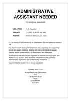 Unit 13 Recruitment & Selection Task 3 Job Advert