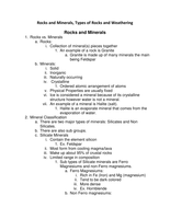 Rocks and Minerals, Rock types and Weathering 