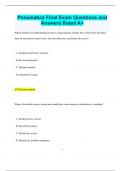 Pneumatics Final Exam Questions and  Answers Rated A+