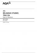 AQA AS RELIGIOUS STUDIES 7061/2A Paper 2A Buddhism Mark scheme June 2023