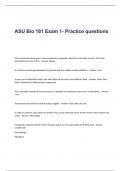 ASU Bio 181 Exam 1- Practice Questions and Answers