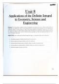 AP Calculus AB:BC Unit 8 Notes:Practice Problems- Applications of the Definite Integral in Geometry, Science, and Engineering