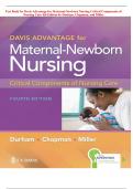 Test Bank for Davis Advantage for Maternal-Newborn Nursing Critical Components of Nursing Care 4th Edition by Durham, Chapman, and Miller (STUVIA)