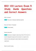 Biology 103 Exam  Questions and Correct Answers