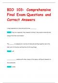 BIO 103: Comprehensive  Final Exam Questions and  Correct Answers