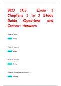 BIO 103 Exam 1  Chapters 1 to 3 Study  Guide Questions and  Correct Answers