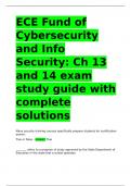 ECE Fund of Cybersecurity and Info Security: Ch 13 and 14 exam study guide with complete solutions