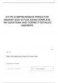 ATI PN COMPREHENSIVE PREDICTOR NEWEST 2020 ACTUAL EXAM COMPLETE 180 QUESTIONS AND CORRECT DETAILED ANSWERS 