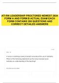 ATI RN LEADERSHIP PROCTORED NEWEST 2024 FORM A AND FORM B ACTUAL EXAM EACH FORM CONTAINS 200 QUESTIONS AND CORRECT DETAILED ANSWERS 