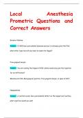 Local Anesthesia  Prometric Questions and  Correct Answer