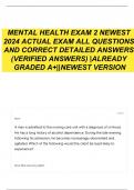 MENTAL HEALTH EXAM 2 NEWEST 2024 ACTUAL EXAM ALL QUESTIONS AND CORRECT DETAILED ANSWERS (VERIFIED ANSWERS) |ALREADY GRADED A+||NEWEST VERSION