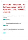 NUR 2063 Essential of  Pathophysiology Questions  and Correct Answers