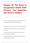 Ch 43 Nursing in  Occupational Health 2024  Questions and Correct  Answers