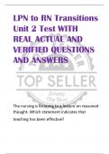 LPN to RN Transitions  Unit 2 Test WITH  REAL ACTUAL AND  VERIFIED QUESTIONS  AND ANSWERS