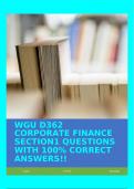 WGU D362 CORPORATE FINANCE SECTION1 QUESTIONS WITH 100% CORRECT ANSWERS!!