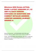 Milestone HESI Retake ACTUAL  EXAM 3 LATEST VERSIONS (V1, V2  AND V3) EACH VERSION  CONTAINS 230 QUESTIONS AND  CORRECT DETAILED ANSWERS  (VERIFIED ANSWERS) |ALREADY  GRADED A+