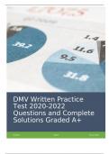 DMV Written Practice Test 2020-2022 Questions and Complete Solutions Graded A+