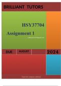 HSY37704 Assignment 1 (COMPLETE ANSWERS) Semester 2 2024 - DUE August 2024 ; 100% TRUSTED Complete, trusted solutions and explanations..