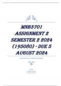 MNB3701 Assignment 2 Semester 2 2024 (195080) - DUE 5 August 2024