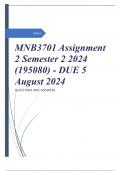 MNB3701 Assignment 2 Semester 2 2024 (195080) - DUE 5 August 2024