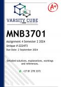 MNB3701 Assignment 4 (DETAILED ANSWERS) Semester 2 2024 - DISTINCTION GUARANTEED