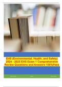 EHS (Environmental, Health, and Safety) 2024 - 2025 EHS Exam 1 Comprehensive Review Questions and Answers 100%Pass