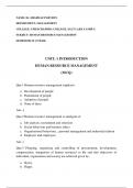 UNIT 1 INTRODUCTION HUMAN RESOURCE MANAGEMENT (MCQ questions with correct answers With Complete Solution