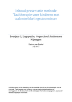 Inhoud presentatie 'Taaltherapie voor kinderen met een taalontwikkelingsstoornis'