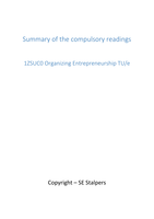 Summary compulsory readings 1ZSUC0 Organizing Entrepreneurship 