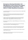 Emergency Nursing Orientation 3.0: Management of the Critical Care Patient in the Emergency Department - ENA-ENO-C11 Exam Questions & Answers.