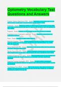 Optometry Vocabulary Test Questions and Answers