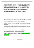 ASTRONOMY EXAM 3 STUDYGUIDE WITH CORRECT QUESTIONS WITH CORRECTRY ANALYZED ANSWERS (ACTUAL EXAM) ALREADY GRADED A+ LATEST 2024