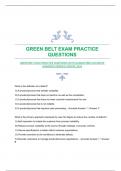 GREEN BELT EXAM PRACTICE QUESTIONS WITH GUARANTEED ACCURATE ANSWERS|VERIFIED UPDATE 2024