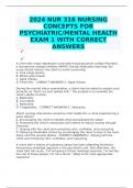 2024 NUR 316 NURSING CONCEPTS FOR PSYCHIATRIC/MENTAL HEALTH EXAM 1 WITH CORRECT ANSWERS